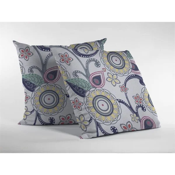 Flower Circles Zippered Pillow Yellow Green Dark Blue on White 20x22x20x22