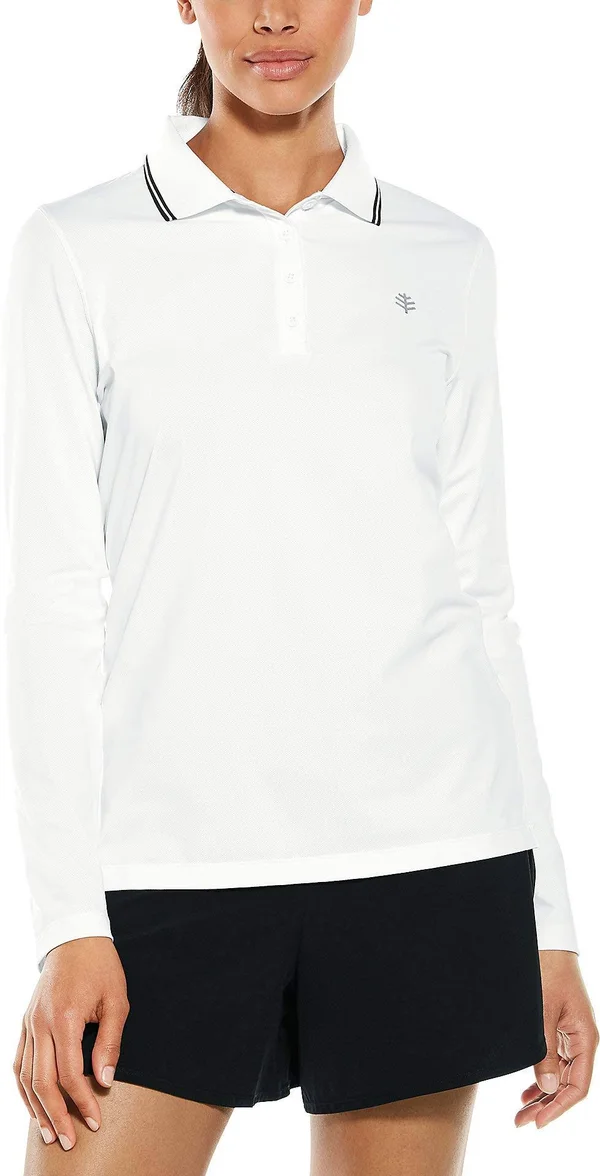Coolibar Women's Long Sleeve Golf Polo - Sun Protective Clothing For Women, White, Large