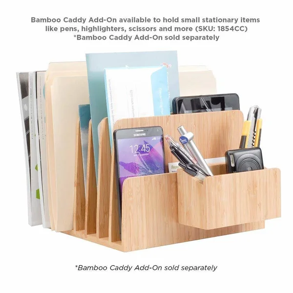 Mobilevision Bamboo Desktop File Folder Organizer and Paper Tray 7 Slots