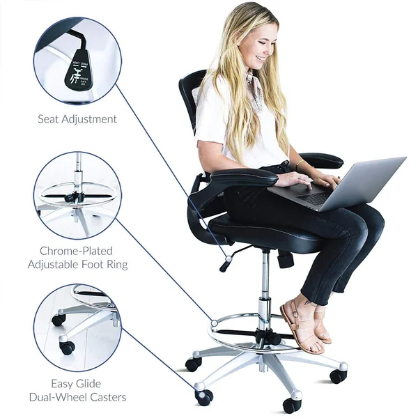 Modway Attainment Drafting Chair in Black - Reception Desk Chair - Tall Office C