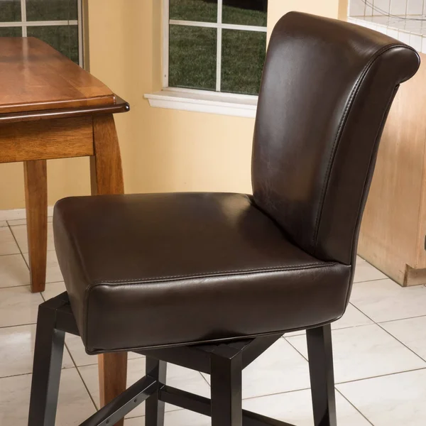 Bergen Dark Brown Leather Swivel Counter Stool