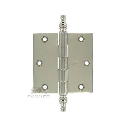 Omnia Door Hinges - 3 1/2x22 x 3 1/2x22 Plain BEARING, Solid Brass Hinge with Steeple Finials in Polished Nickel - 985/35-085/ST