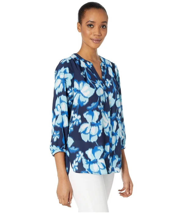 Nydj Blouse w/ Pleated Back Blue Passion Flower - Women's, Size: Large