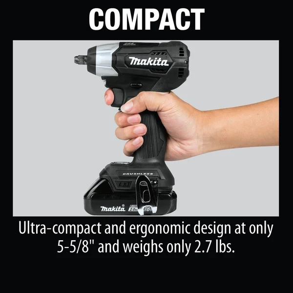 Makita XWT12RB 18V LXT Lithium-Ion Sub-Compact Brushless Cordless 3/8x22 Sq. Drive Impact Wrench Kit (2.0Ah)