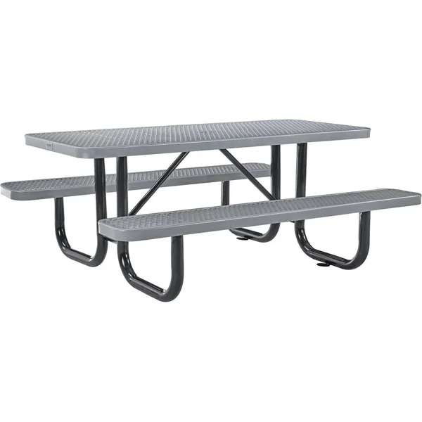 Global Industrial 6 ft. Rectangular Outdoor Steel Picnic Table - Expanded Metal, Gray