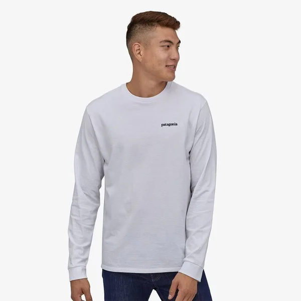 Patagonia Men's Line Logo Ridge Long Sleeve Responsibili-Tee - White - XXL