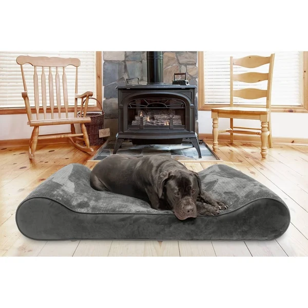 FurHaven Pet Bed - Memory Foam Minky Plush & Velvet Luxe Lounger Dog Bed - Jumbo - Gray