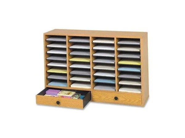 Safco Wood Adjustable Literature Organizer - 32 Compartment W. Drawer