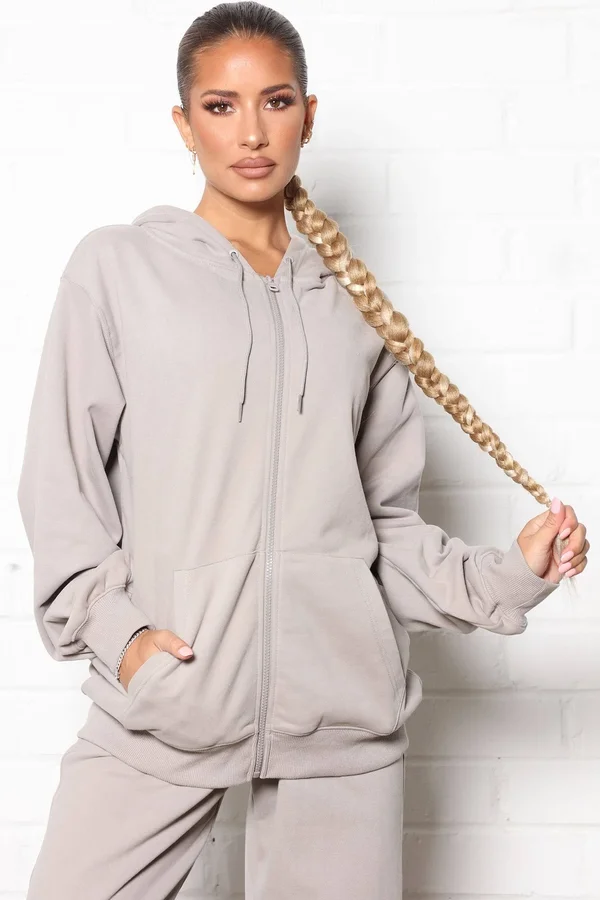 Womens Training Oversized Zip Up Hoodie in Taupe Size 3X by Fashion Nova