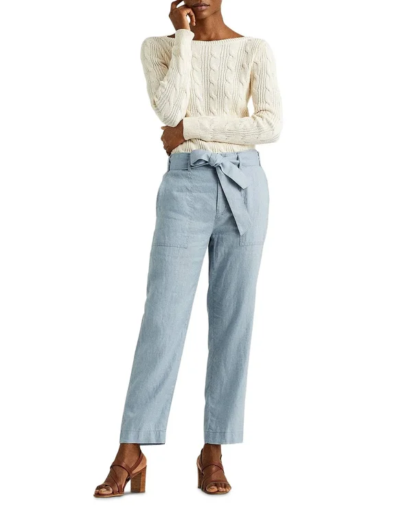 Lauren Ralph Lauren Linen Straight Leg Pants - Dust Blue