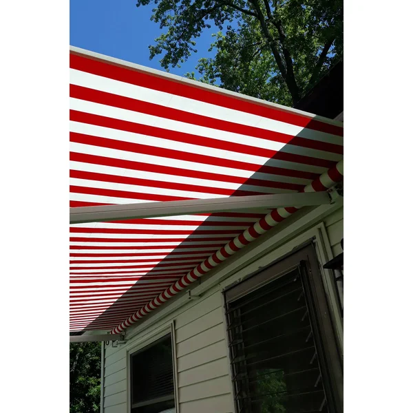 Aleko AW6.5X5REDWT05-UNB 6.5 x 5 ft. Patio Retractable Awning Red & White Stripes
