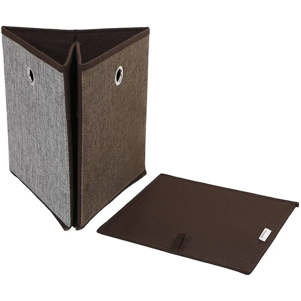 Clothes Storage Box with Fabric Wrapping - Set of 4, Brown and Gray