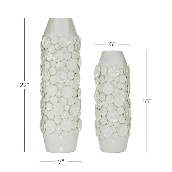 Set of 2 White Stoneware Modern Vase - 23