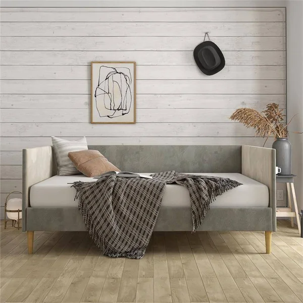 DHP Franklin Mid Century Upholstered Daybed Full Size in Gray Velvet