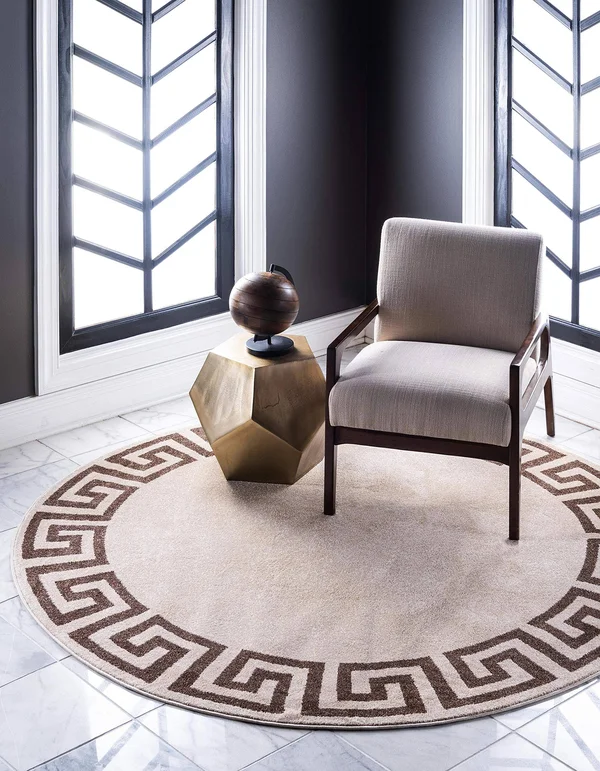 Unique Loom Modern Athens Area Rug (6& x 6& Round - Beige/ Brown)