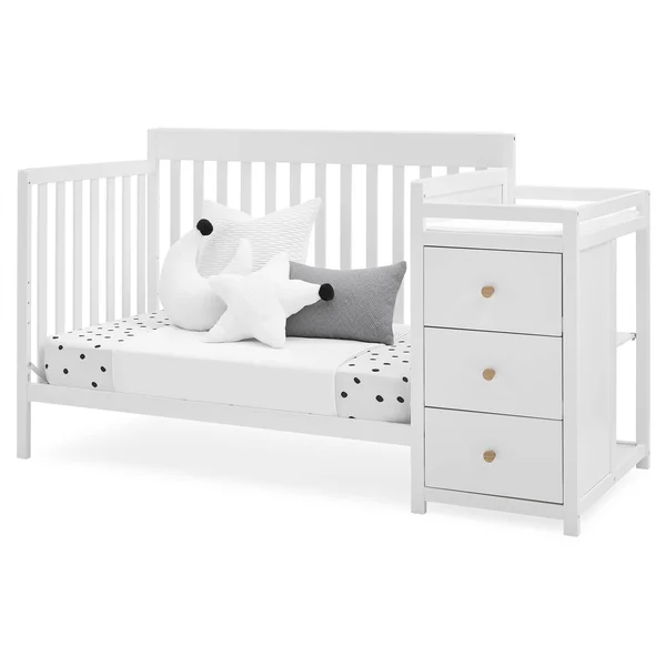 Delta Children Flynn Convertible Crib and Changer - Bianca White/Natural Knobs
