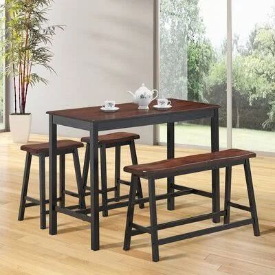 4 Pcs Solid Wood Counter Height Dining Table Set, Gray Red Barrel Studio Table Top Color: Coffee, Chair Color: Coffee/Black, 48" x 23.5" x 35.5"