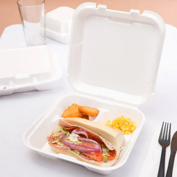 Genpak Foam Hinged Container, 3-compartment, White, 100 Containers (GNPSN203)