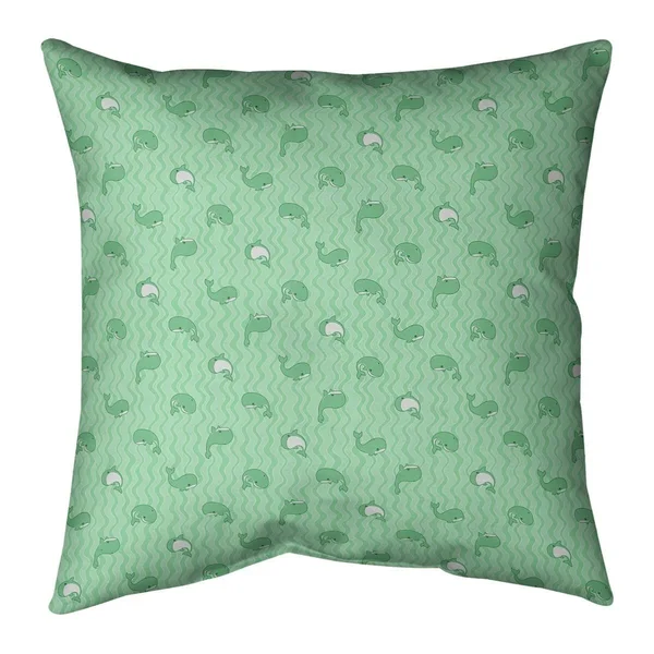 Whales Pattern Throw Pillow - 16 x 16 - Teal - Faux Suede