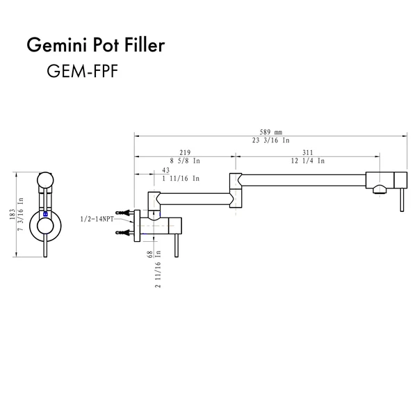 ZLINE - Gemini Pot Filler in Brushed Nickel (GEM-FPF-BN)