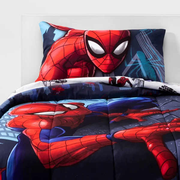 Spiderman Crawl Kid Bed in A Bag Bedding Set w/ Reversible Comforter, Size: Twin