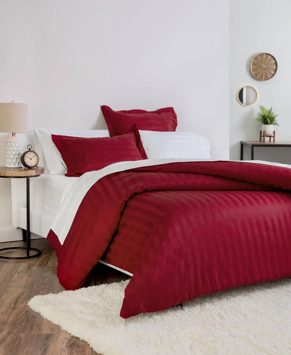 Charter Club Damask Stripe 100% Supima Cotton 550 Thread Count 3 pc. Duvet COVER - King, Created for Macy&s - Pomegranate (Burgun