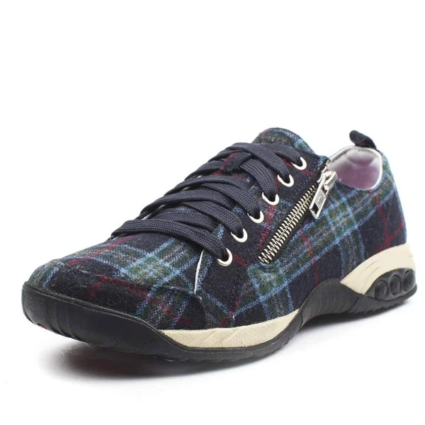 Therafit Sienna Women's Side Zip Sport Casual Shoe - Navy Plaid - Size 11 - for Plantar Fasciitis/Foot Pain