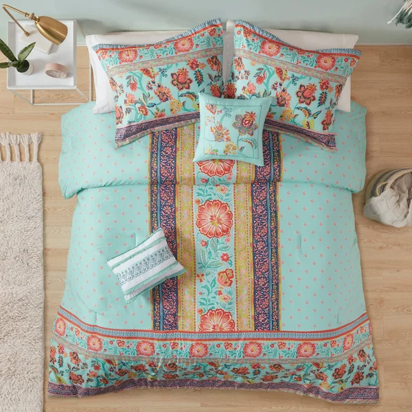 Intelligent Design Eliza 4-Piece Aqua Twin/Twin XL Boho Printed Comforter Set, Blue