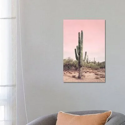 Desert Cactus Blush by Sisi and Seb - Graphic Art Print iCanvas Format: Wrapped Canvas - Size: 26x22 H x 18x22 W x 0.75x22 D, Mat