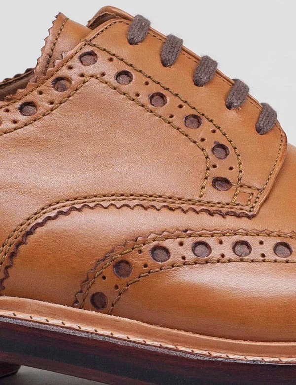 Grenson Archie Big Punch Brogue Shoes - Tan - Tan - 8.5