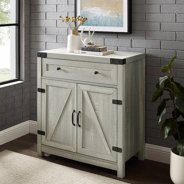 Walker Edison - Farmhouse Barn Door Accent Cabinet - Stone Grey