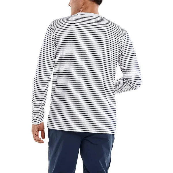 Coolibar Men's Morada Everyday Long Sleeve T-Shirt, Shirts for Men, White/Navy Stripe, XX-Large