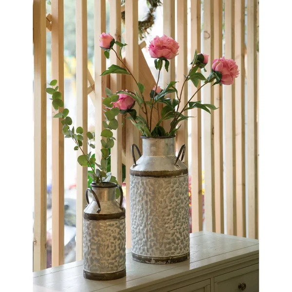 Vintiquewise Rustic Farmhouse Style Galvanized Metal Milk Can Decoration Planter and Vase, Large