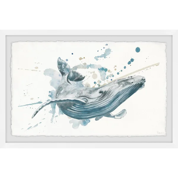 Parvez Taj Blue Whale Splash Framed Wall Art, Size: 12 inch x 18 inch