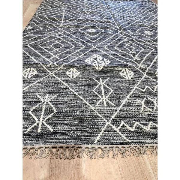 EORC REH43CH5X8 Handwoven Wool Punja Killim Rug, 5' x 8', Charcoal