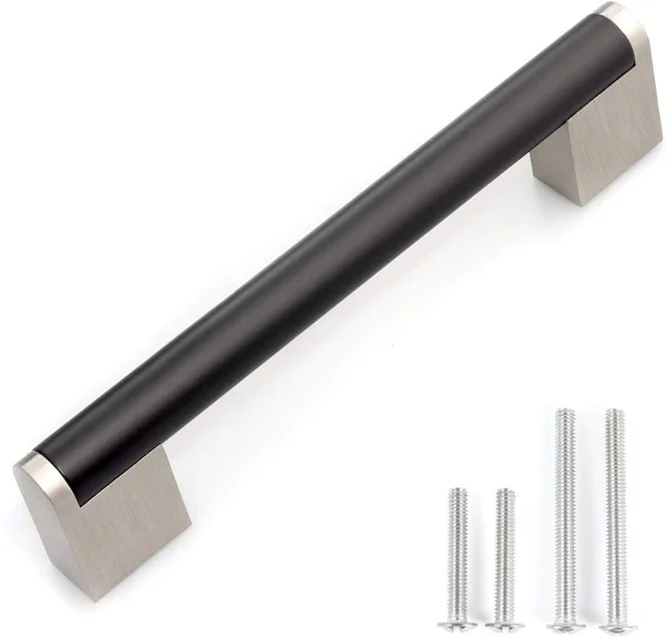 Fulgente European Modern Cabinet Pulls - Stainless Steel Kitchen Cabinets Hardware Drawer Handles Flat Black with Brushed Nickel