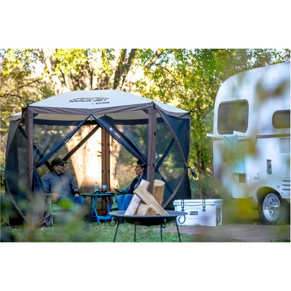 Clam Corp Portable Shelter Canopy Pop Up Tent w/ Mosquito Mesh, Brown/Tan at VM Express