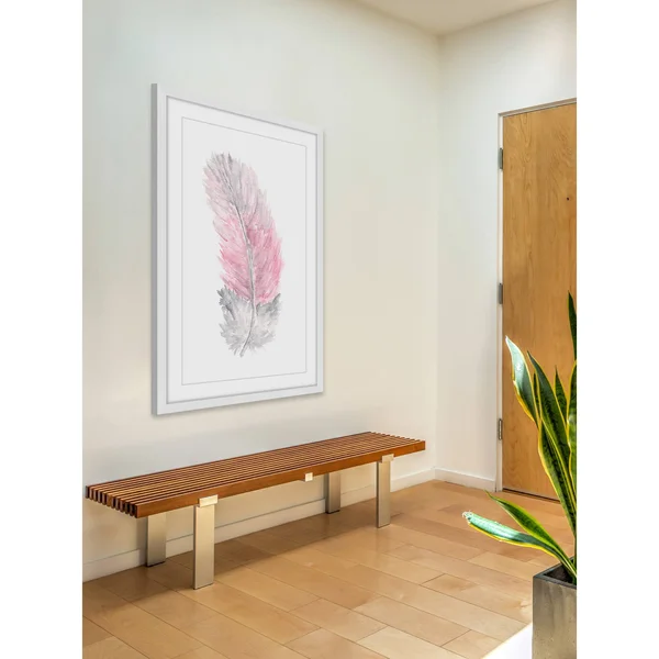 Pink Feather Framed Painting Print - Size: 18 inch x 12 inch