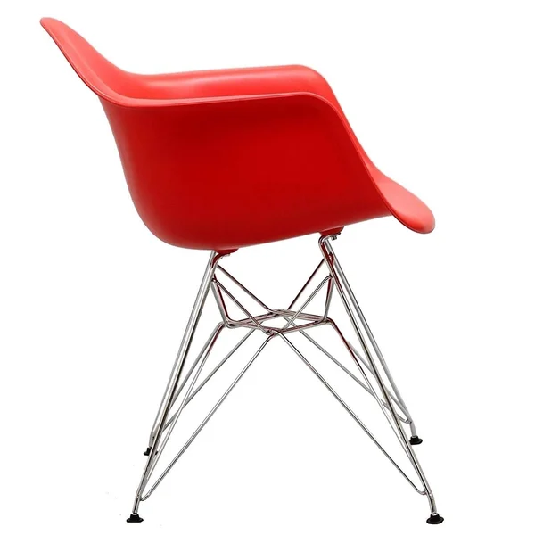 Modway Paris Mid-Century Modern Molded Plastic Armchair in Red