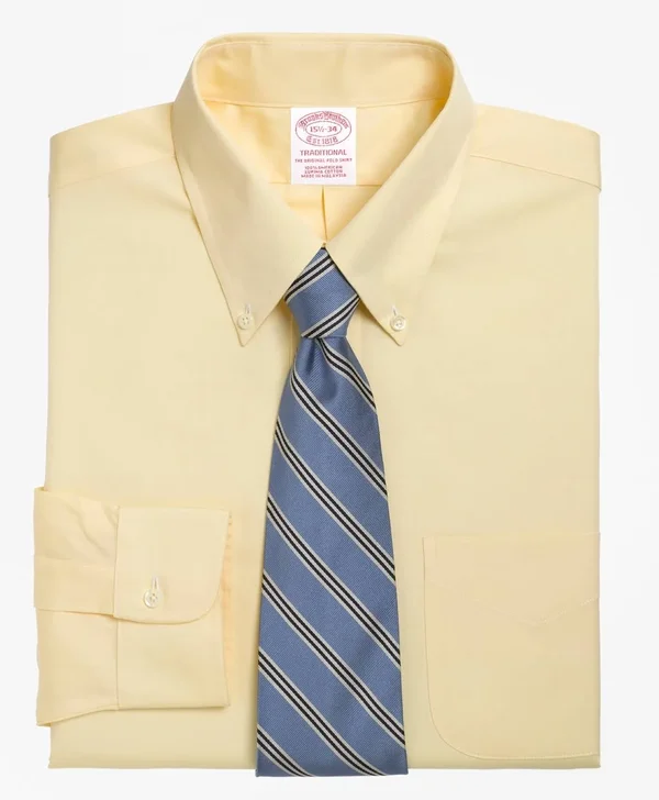 Brooks Brothers Men's Traditional Extra-Relaxed-Fit Dress Shirt - Button-Down Collar (Yellow): Size 14½ 33