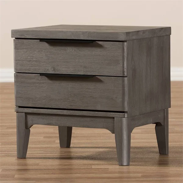 Baxton Studio Nash 2 Drawer Nightstand in Platinum Gray