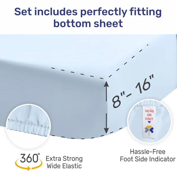 Split King Sheets for Adjustable Bed - Light Blue Color, 500 Thread Count 100% Real Cotton, Silky Sateen Weave 5 Piece Bed Sheet