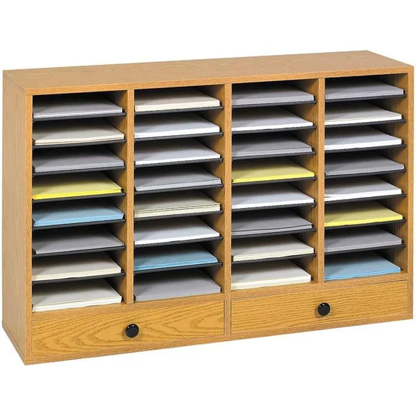 Safco Wood Adjustable Literature Organizer - 32 Compartment W. Drawer