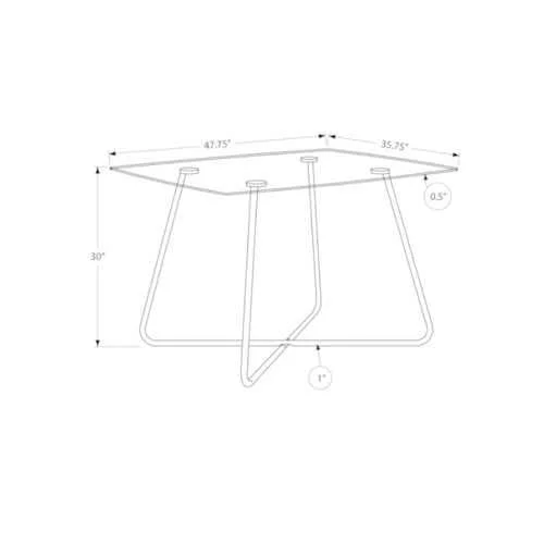 30x22 Chrome Metal and Clear Tempered Glass Dining Table