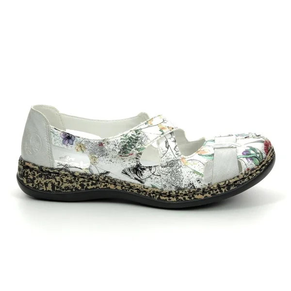 Rieker 463H6-90 White/Silver Womens Slip on Shoes 40 EU