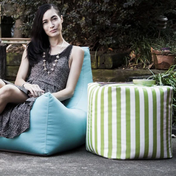 Jaxx Luckie Outdoor Pouf Ottoman - Taupe Striped