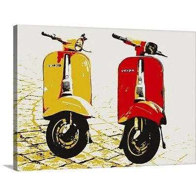 Great Big Canvas Vespa Scooters on Cobble Street by Michael Tompsett Graphic Art Print Size: 44x22 H x 60x22 W x 1.5x22 D - Forma