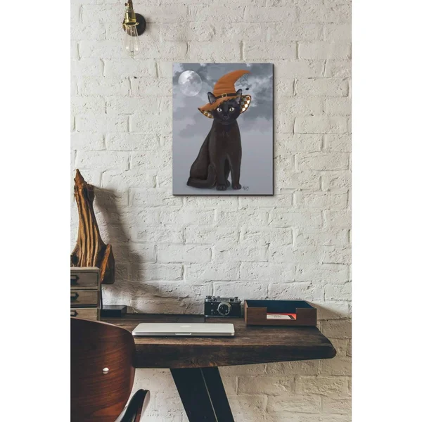 Epic Graffiti &Halloween Black Cat in Witches Hat& by Fab Funky Canvas Wall Art - 18x22x26x22