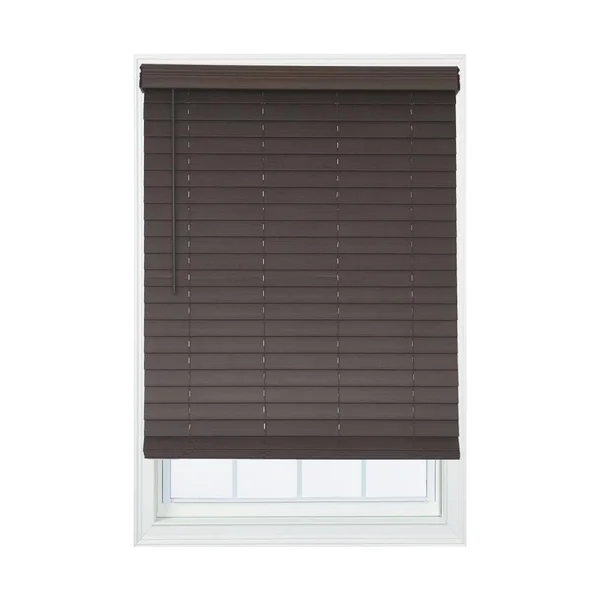Allen + Roth 2.5-in Slat Width 23.25-in x 72-in Cordless Brown Faux Wood Room Darkening Horizontal Blinds, DFHSC2472-23.25