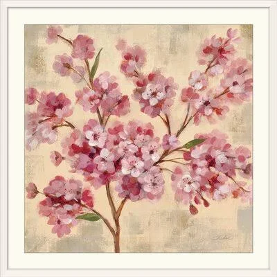 &Pink Cherry Branch II& by Silvia Vassileva Painting Print Bungalow Rose Format: White Frame, Size: 24x22 H x 24x22 W x 1x22 D